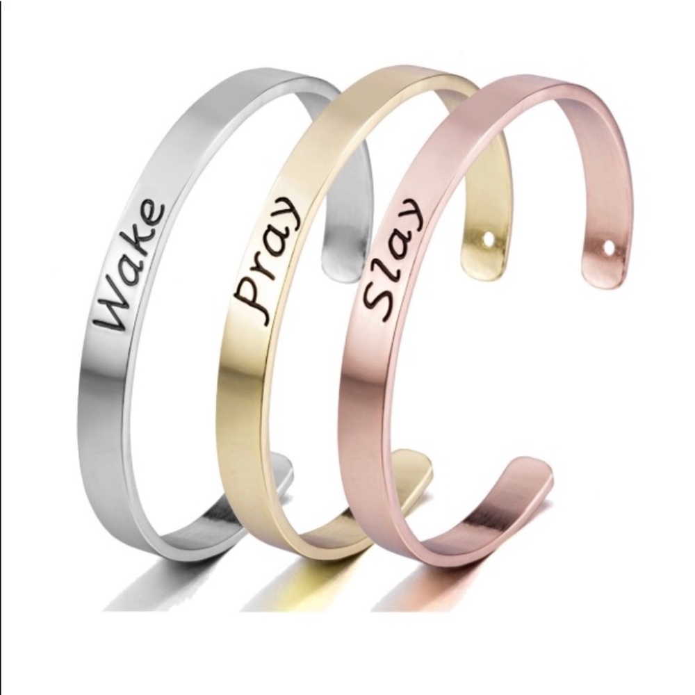 Set of Wake Pray Slay Motto Bracelets